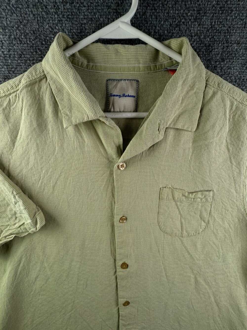 Tommy Bahama Silk Blend Button Up Shirt Short Sleeve Hawaiian Green XL Waffle